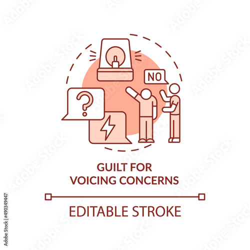 Guilt for voicing concerns terracotta concept icon. Sign of emotional manipulation abstract idea thin line illustration. Isolated outline drawing. Editable stroke. Arial, Myriad Pro-Bold fonts used