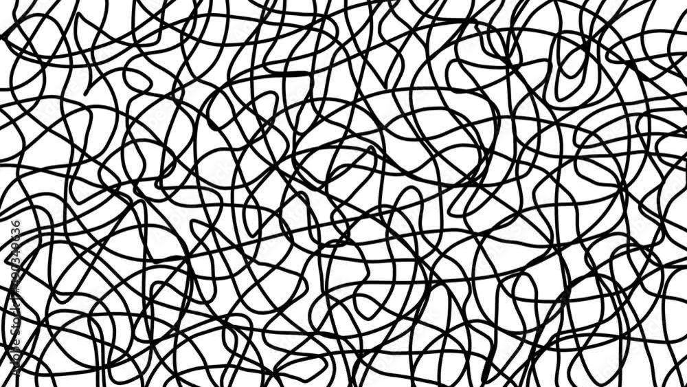 Messy, complex, tangled, full screen wire knot with black, white, and green chromakey background in hand-drawn, doodle style low frame rate animation. Messy, complex, tangled, full screen wire knot with black, white, and green chromakey background in hand-drawn, doodle style low frame rate animation.