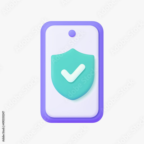 Phone with safety sign 3d vector icon. Isolated on white. 