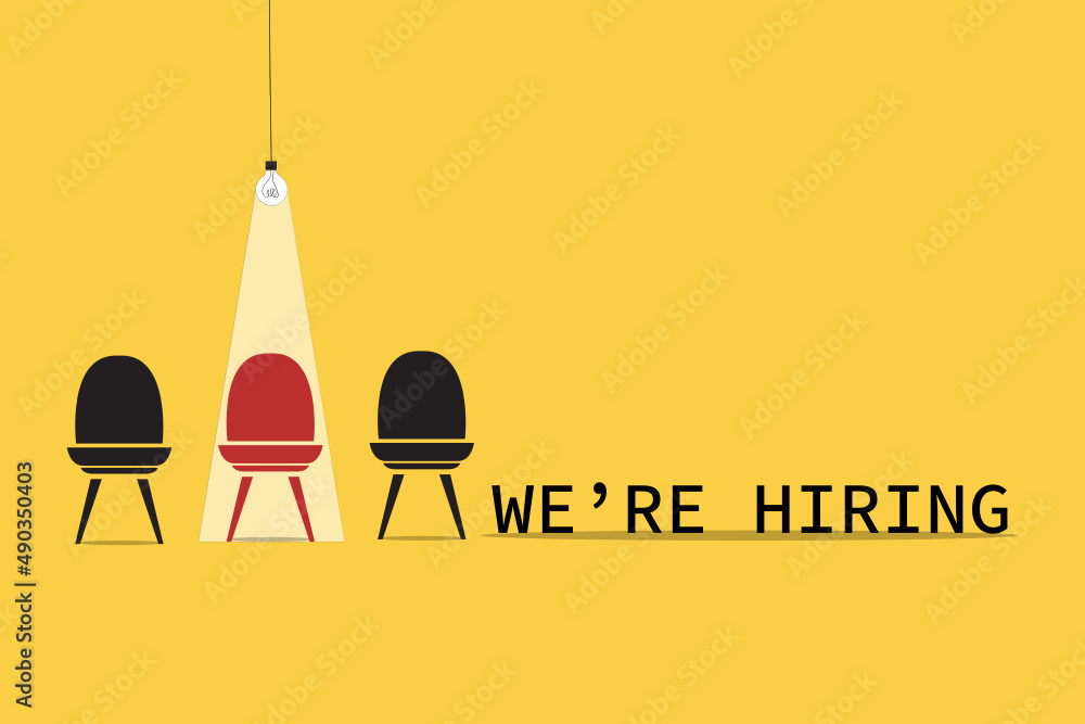 Ταπετσαρία Hiring and recruitment poster or banner vector concept in minimalist style with CHAIR