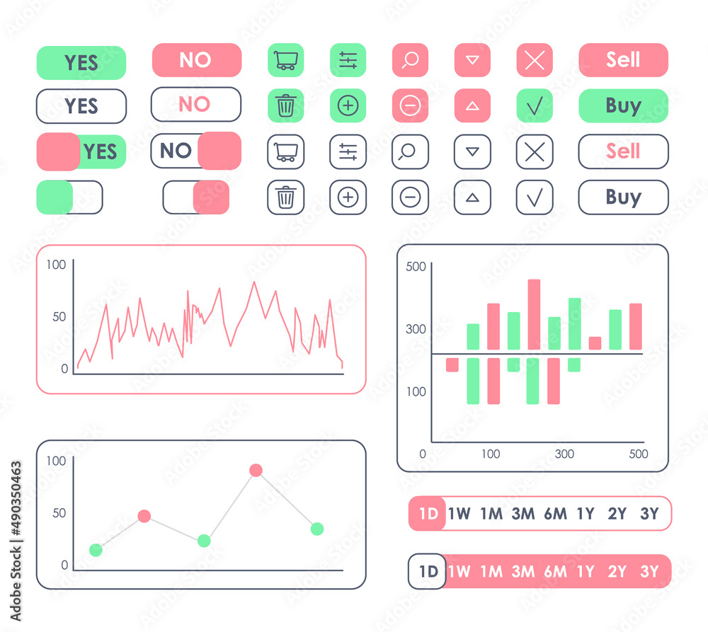 Sales forecast UI elements kit. Business statistics isolated vector dashboard components. Flat interface buttons template. Web design widget collection for mobile application with light theme Sales forecast UI elements kit. Business statistics isolated vector dashboard components. Flat interface buttons template. Web design widget collection for mobile application with light theme