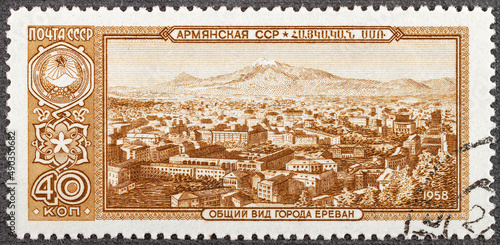 RUSSIA - CIRCA 1958: A stamp printed by Russia, shows Armenia and Yerevan, circa 1958