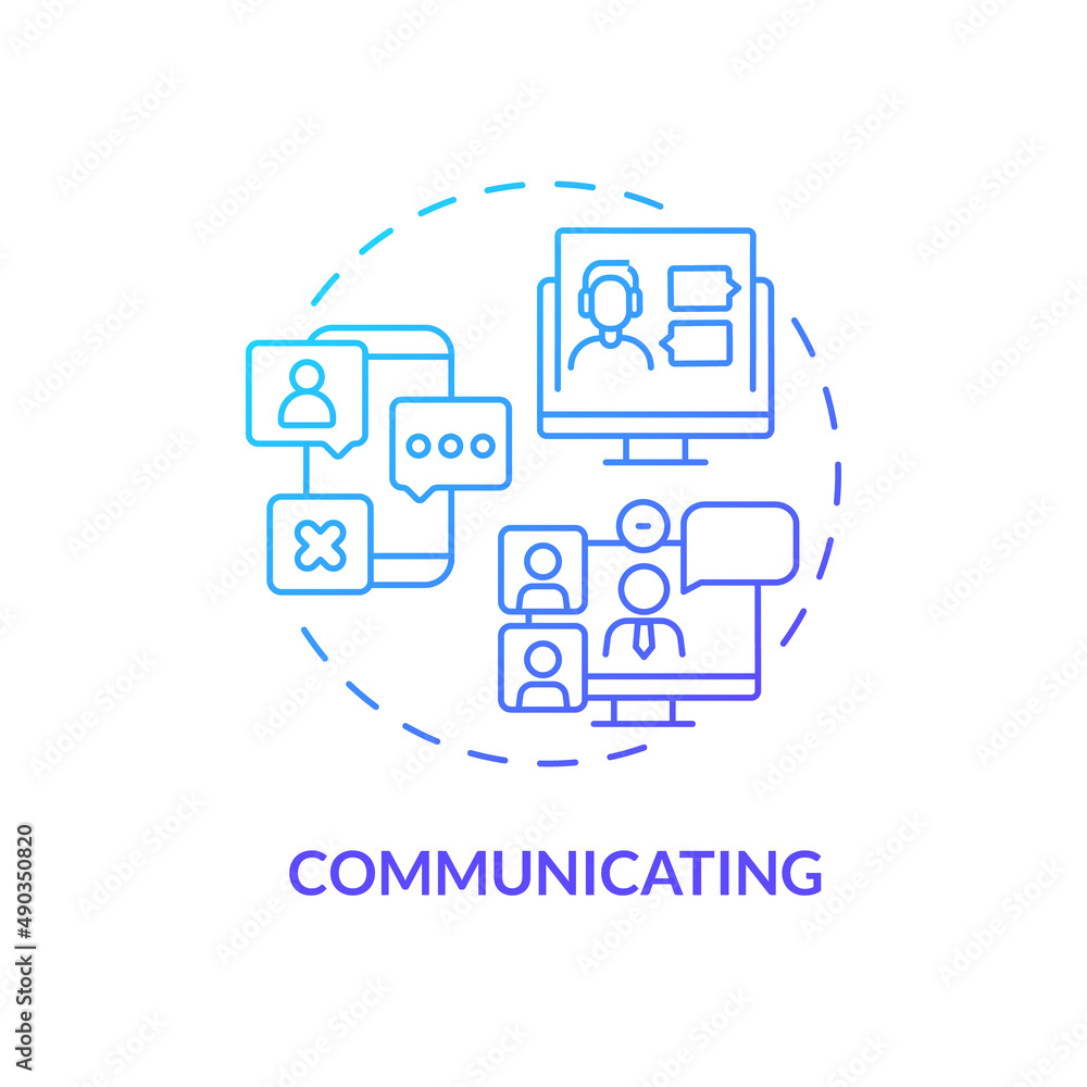 Communicating blue gradient concept icon. Online texting and chatting. Video calling. Digital skills abstract idea thin line illustration. Isolated outline drawing. Myriad Pro-Bold fonts used Communicating blue gradient concept icon. Online texting and chatting. Video calling. Digital skills abstract idea thin line illustration. Isolated outline drawing. Myriad Pro-Bold fonts used