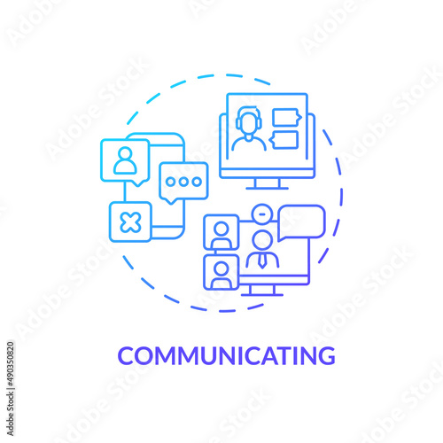 Communicating blue gradient concept icon. Online texting and chatting. Video calling. Digital skills abstract idea thin line illustration. Isolated outline drawing. Myriad Pro-Bold fonts used