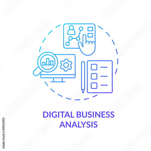 Digital business analysis blue gradient concept icon. Analysis and review. Advanced digital skills abstract idea thin line illustration. Isolated outline drawing. Myriad Pro-Bold fonts used