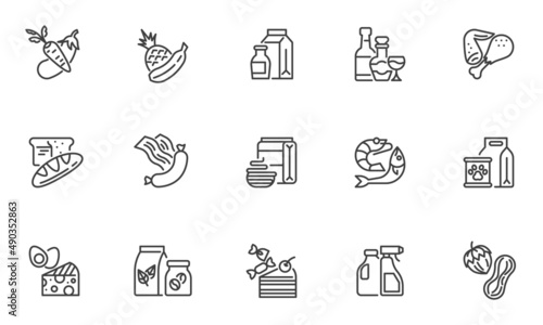 Grocery store line icons set