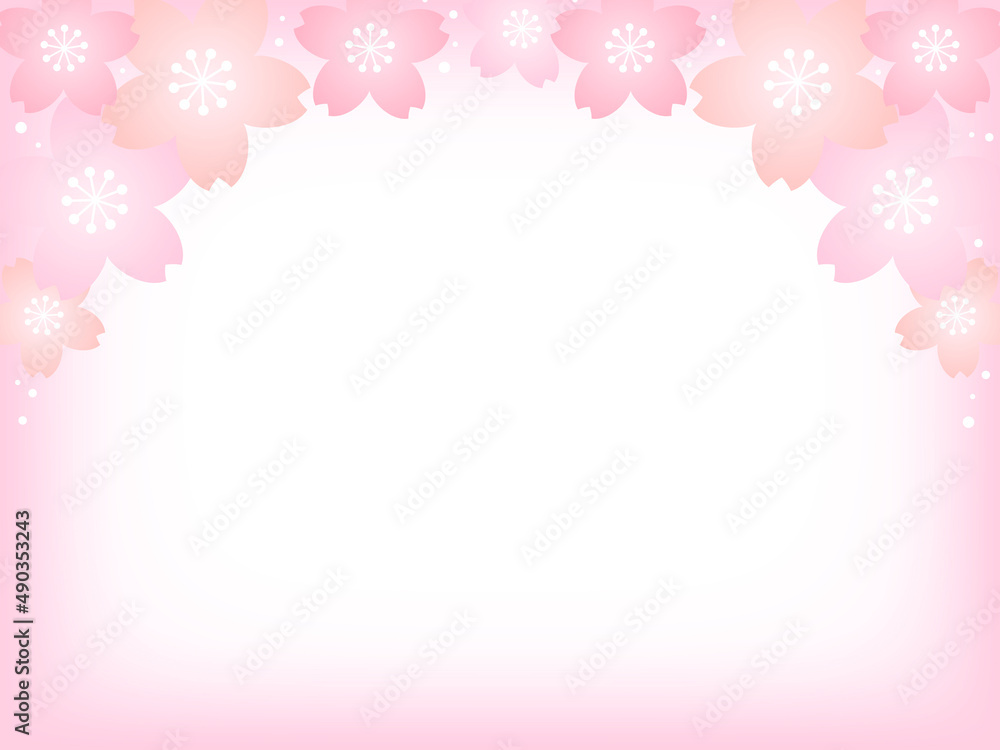 パステルカラーの桜の花とピンクの背景画像/上部装飾