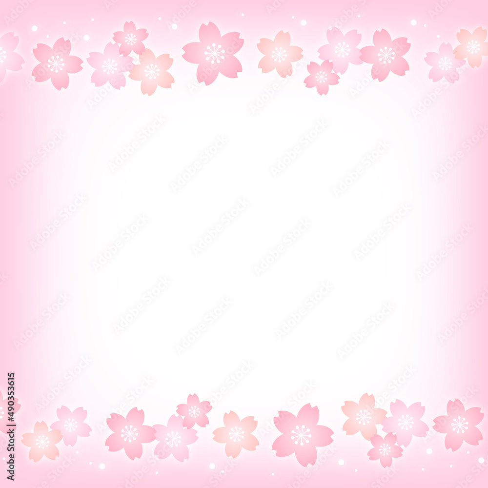 パステルカラーの桜の花とピンクの正方形の背景画像/上下装飾・桜小さめ