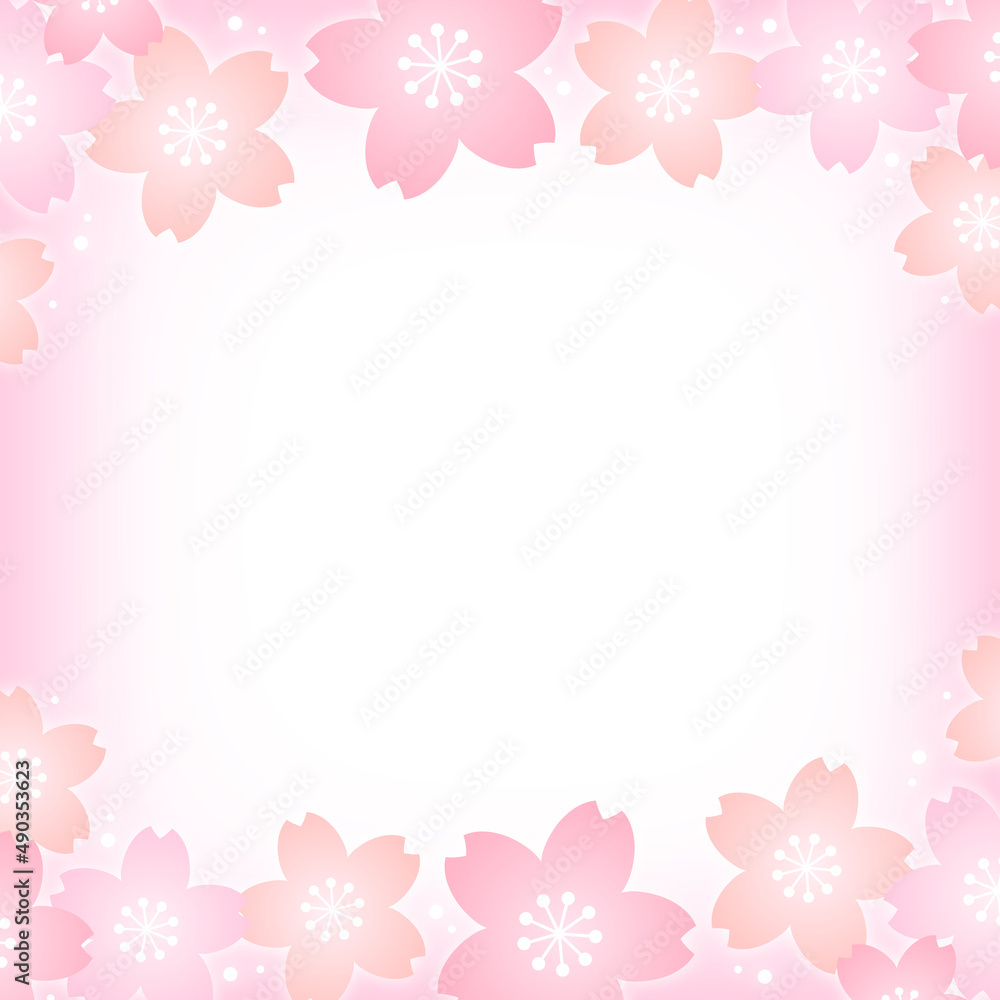 パステルカラーの桜の花とピンクの正方形の背景画像/上下装飾