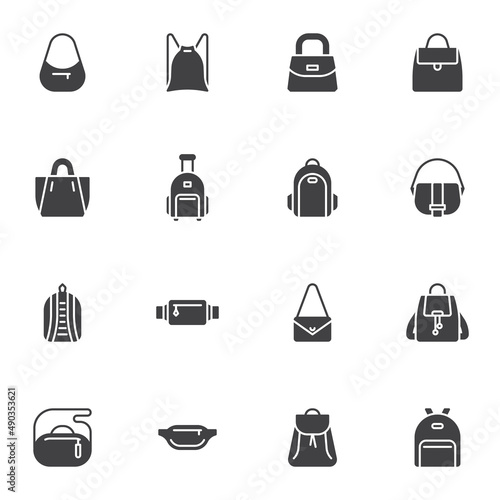 Bag and handbag vector icons set