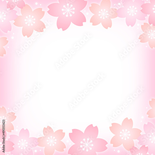 パステルカラーの桜の花とピンクの正方形の背景画像/上下装飾