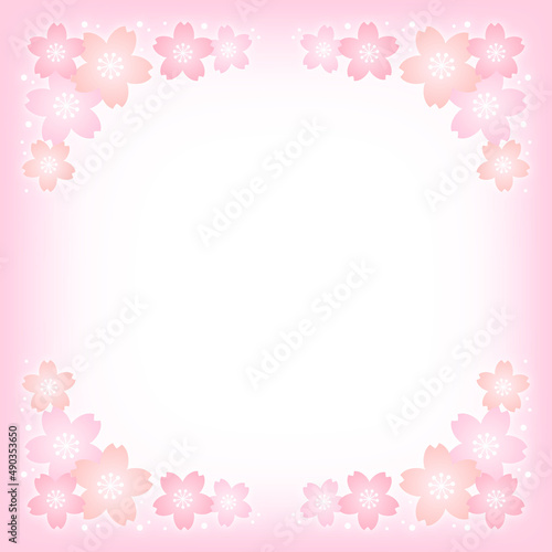 パステルカラーの桜の花とピンクの正方形の背景画像/四隅装飾