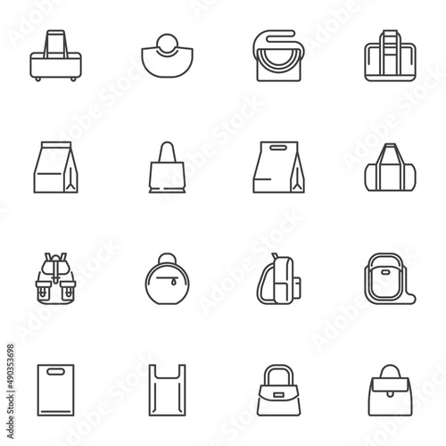 Woman bag and handbag line icons set