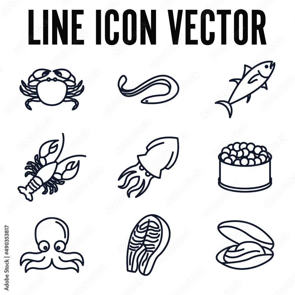 Fish and seafood set icon symbol template for graphic and web design collection logo vector illustration