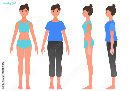 健康的な女性の立ち姿　正面と横