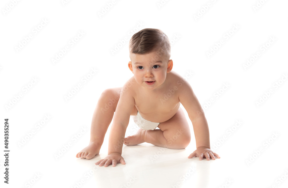 Funny child baby boy toddler naked in diaper Funny child baby boy toddler naked in diaper