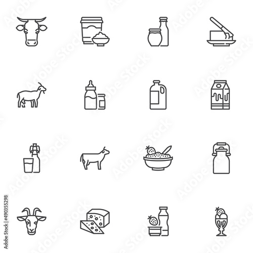 Dairy product line icons set