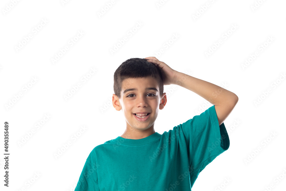 Astonished child with his hands on the head Astonished child with his hands on the head