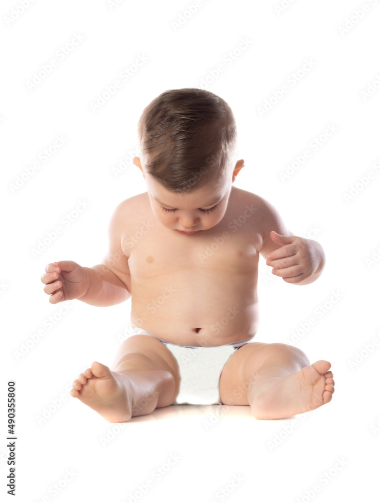 Funny child baby boy toddler naked in diaper Funny child baby boy toddler naked in diaper