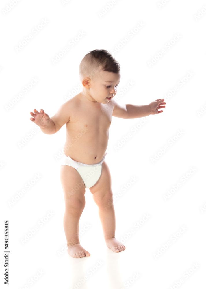 Funny child baby boy toddler naked in diaper Funny child baby boy toddler naked in diaper