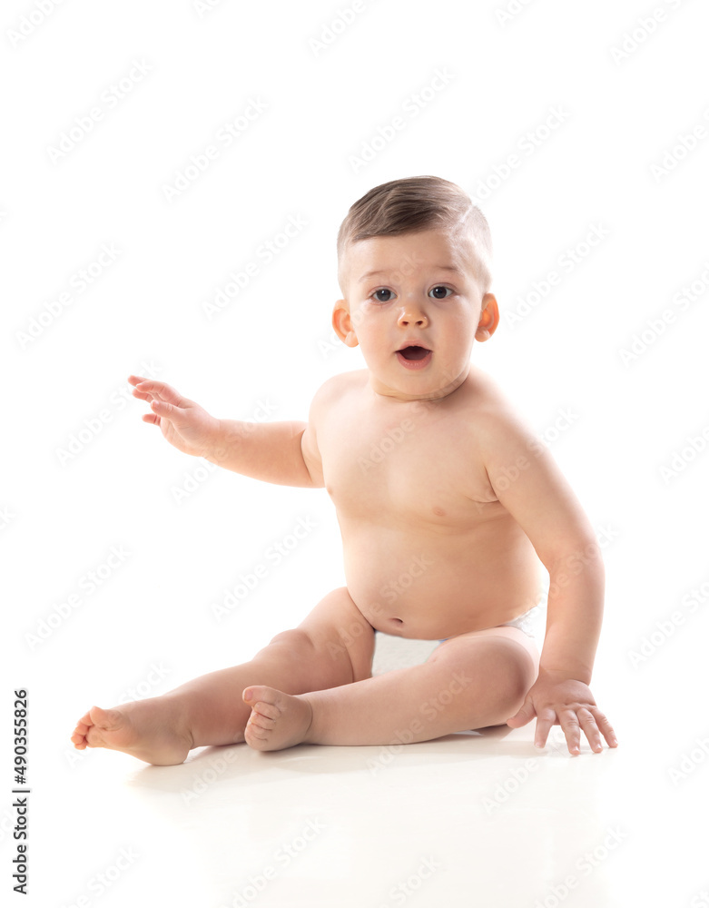 Funny child baby boy toddler naked in diaper Funny child baby boy toddler naked in diaper