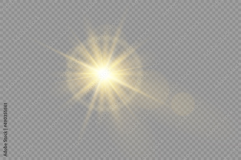 Fototapeta premium Bright yellow star burst, golden light effect.