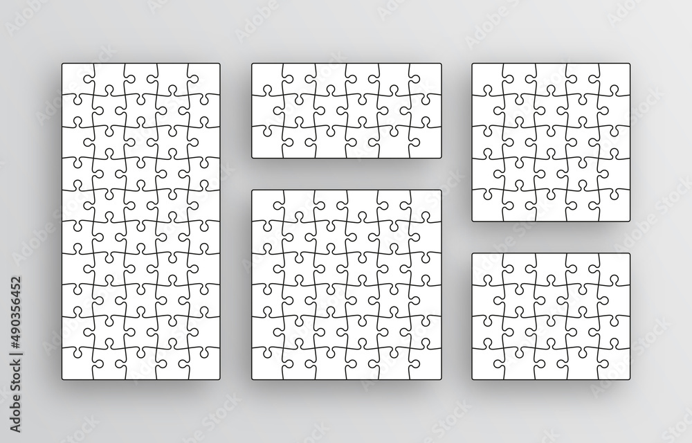 Puzzle pieces set. Jigsaw backgrounds. Modern grids with separate ...