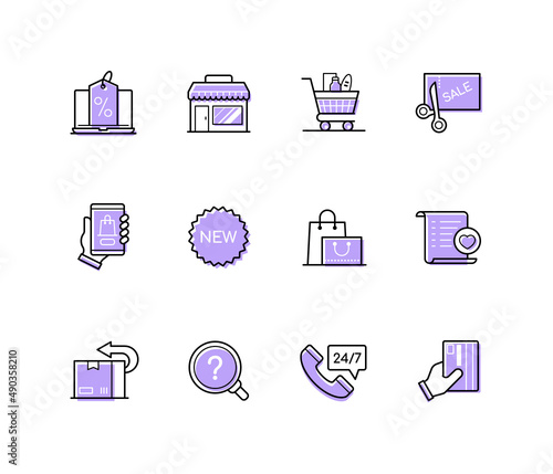 Shopping and sale - modern line design style icons set