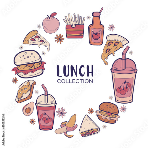 Fastfood collection elements. Isolated on white background.