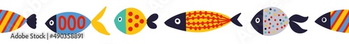 Vector seamless horizontal border with fish.