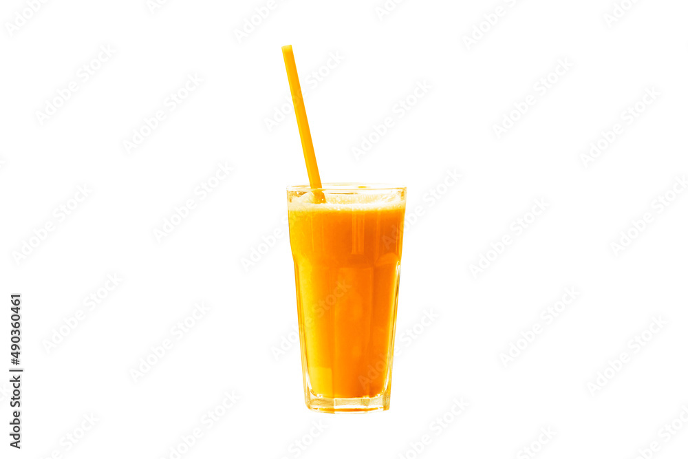 Fresh Orange juice glass with straw isolated on white background.3d rendering. Fresh Orange juice glass with straw isolated on white background.3d rendering.