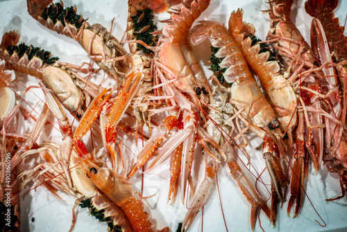Crawfish laying on ice