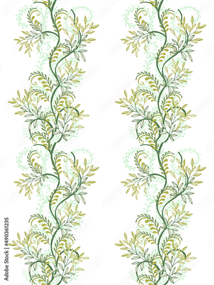 Foliage branch folk style botanical seamless repeat pattern traditional folk art ornaments