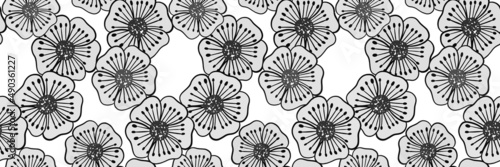 Beautiful flowers blavk and white seamless pattern in retro style hand drawnillustration on white