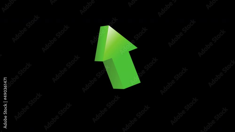 Realistic 3D Animated Arrow. Animation design element. Pointer arrow 3d illustration isolated on black background. Arrow icon for graphic design. Green arrow illustration points up. Realistic 3D Animated Arrow. Animation design element. Pointer arrow 3d illustration isolated on black background. Arrow icon for graphic design. Green arrow illustration points up.