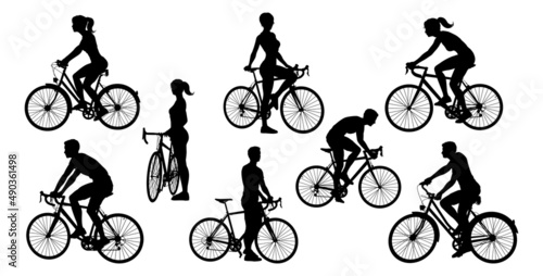 Bicycle Riding Bike Cyclists Silhouettes Set photo