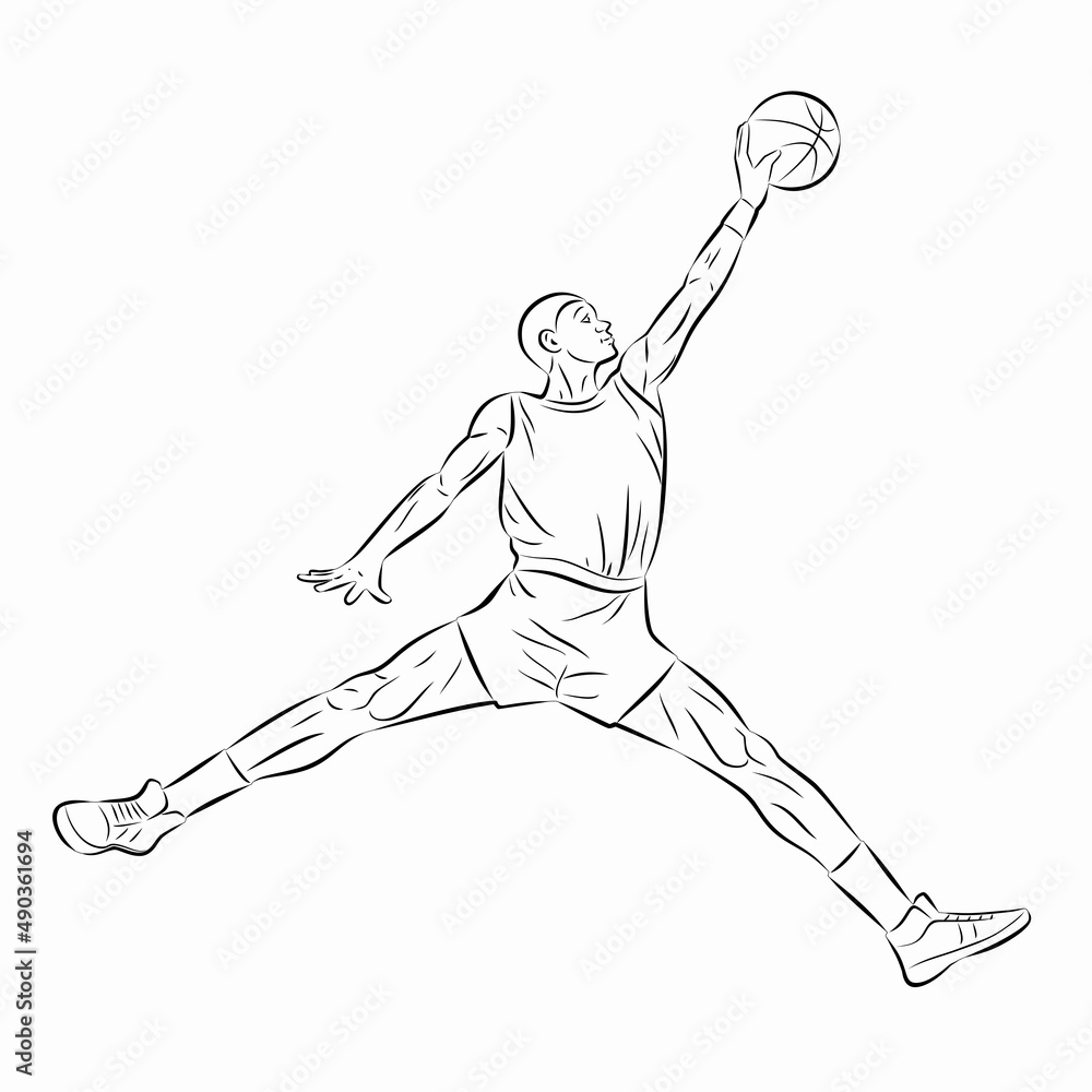 Vetor de illustration of a basketball player, vector drawing do Stock