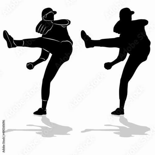 silhouette of a baseball bowler, vector drawing