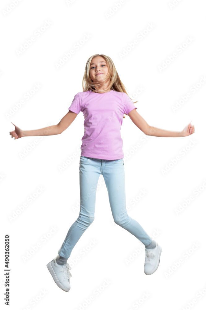Portrait of cute little girl jumping isolated Portrait of cute little girl jumping isolated