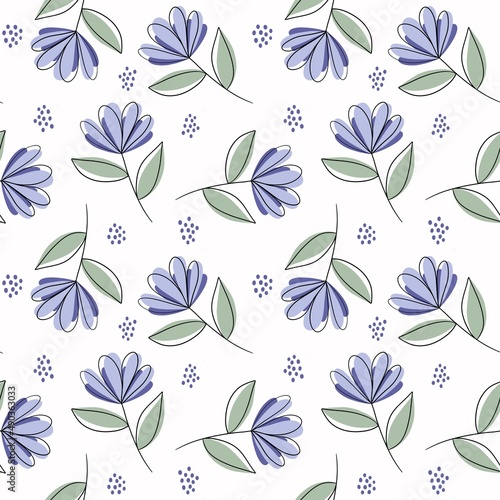 Seamless pattern, hand-drawn with purple flowers. Romantic background. Modern wallpaper. Print on fabric.