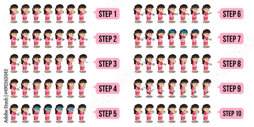 Bundle Set Illustration Vector Graphic of a Muslim Girls Characters Who are Performing Wudu with Step by Step.. Goods for Islamic Posters, Islamic Animation, Ramadan, Presentation, etc