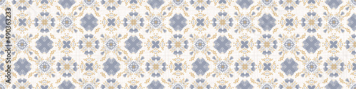 French blue floral linen seamless pattern with 2 tone country cottage style botanical motif. Simple vintage rustic fabric textile effect. Primitive modern shabby chic design.