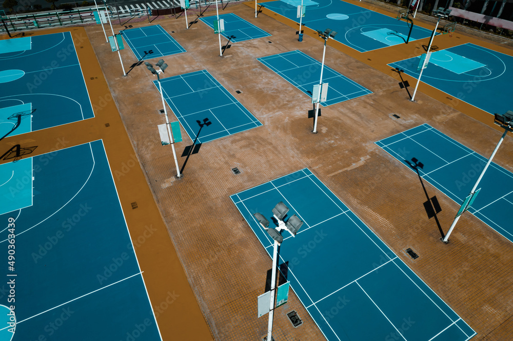 Aerial shooting outdoor basketball court