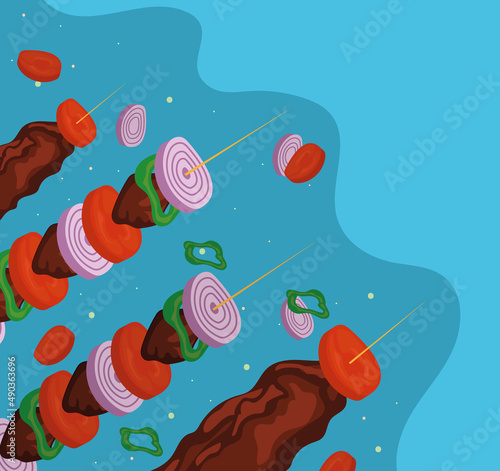 skewer meat and onion