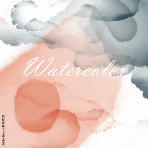 Watercolor vector drawing. Two colors: peach and blue. watercolor stains