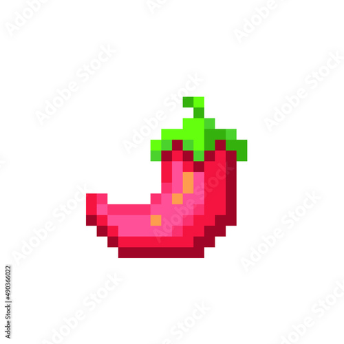 Chilli red pepper pixel art icon. Isolated vector illustration. 8-bit sprite. Design stickers, logo, mobile app.