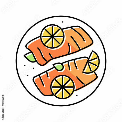 cooked lemon salmon color icon vector illustration