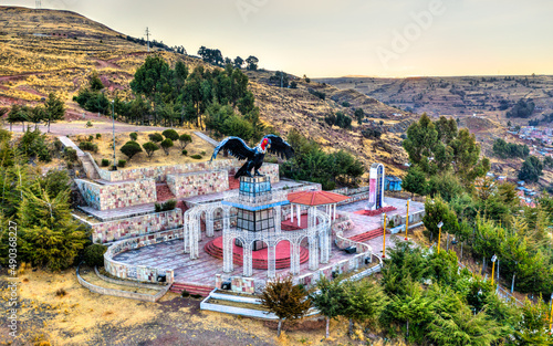 Condor statue at a lookout over Puno on Lake Titicaca in Peru photo