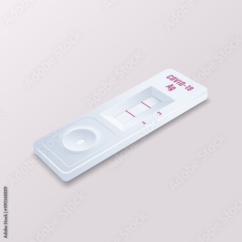 Covid-19 Antigen Fast Self Test Realistic 3d Vector Illustration. Medical Corona Virus Swab Rapid Home Diagnostic Device Isometric Design with light Background Isolated