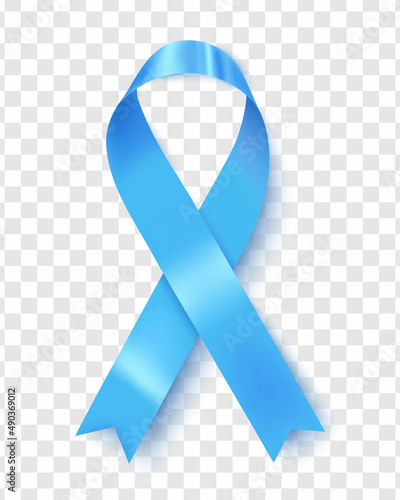 Vector illustration of the lymphedema cancer awareness tape, isolated on a transparent background. Realistic vector light blue silk ribbon with loop.Design for the poster